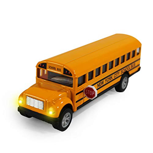 P&F Die-Cast Metal New York City School Bus with Pullback Function Realistic Sound and Lifelike Lights - 5 Inches