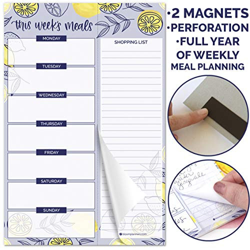 bloom daily planners Weekly Magnetic Meal Planning Pad for Fridge with Tear-Off Grocery Shopping List - Hanging Food/Menu Organizer Notepad with Magnets - 6 x 9" - Lemons bloom daily planners Weekly Magnetic Meal Planning Pad for Fridge with Tear-Off Grocery Shopping List - Hanging Food/Menu Organizer Notepad with Magnets - 6 x 9" - Lemons