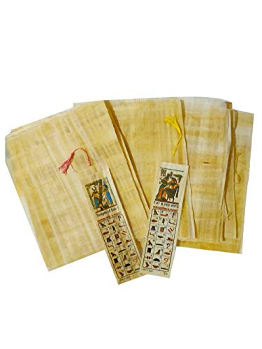10 Egyptian Papyrus Paper 6x8 Inch (15x20 cm) - Ancient Alphabets Papyrus Sheets-Papyri for Art Project, Scrapbooking, and School History - Ideal Teaching Aid Scroll Paper with 1 Bookmark