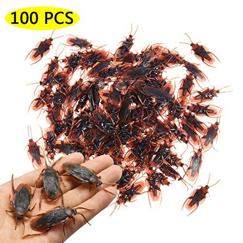 SANXIA Halloween Realistic Fake Bugs,100 Pcs Fake Cockroach,Joke Prank Gag, Funny Novelty Roaches Bugs,Cockroach Bugs Look Real,Prank Party Favorite Trick Toys for Halloween Fool's Day