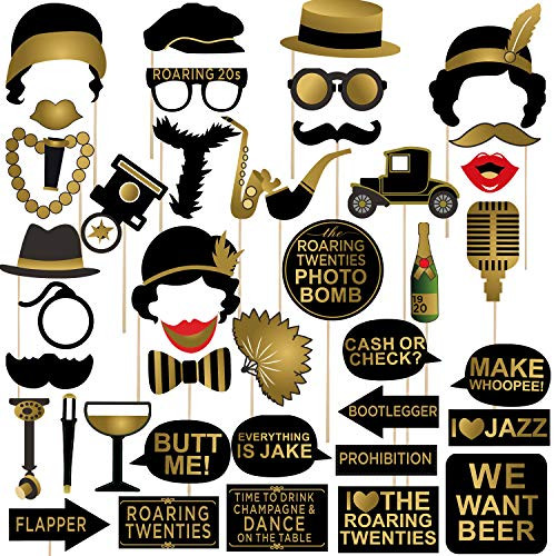 Roaring 1920's Party Photo Booth Props 42pcs, Twenties Jazz 1920s Photo Booth Props Kit, 20s Party Supplies for Gatsby Vintage Jazz Party Roaring 1920's Party Photo Booth Props 42pcs, Twenties Jazz 1920s Photo Booth Props Kit, 20s Party Supplies for Gatsby Vintage Jazz Party