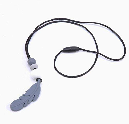Biter teether Silicone Baby Teething Necklace BPA Free Gray Feather Pendant Necklaces with Slip Knot Chewable Beads Nursing Accessories for New Mom Biter teether Silicone Baby Teething Necklace BPA Free Gray Feather Pendant Necklaces with Slip Knot Chewable Beads Nursing Accessories for New Mom