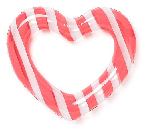 ban.do Beach, Please! Pink Heart Shaped Inner Tube Float for Pool/Beach, Swim Club Stripe