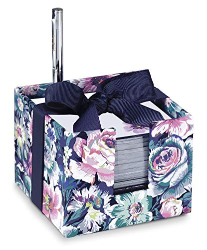 Vera Bradley Note Cube with Black Ink Pen, 3.75" x 3.75" with 400 Sheets, Garden Grove