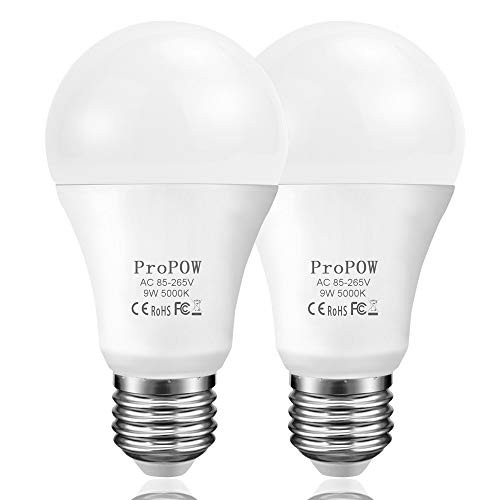Dusk to Dawn Light Bulb,ProPOW 9W (60 Watt Equivalent) A19 LED Light Sensor Bulbs, Smart Automatic on/Off,Indoor/Outdoor Lighting Bulb for Porch Garage Hallway Patio (Daylight White, E26, 2 Pack)