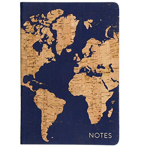 Eccolo Style Journal, 256 Lined Pages Notebook, Cork Cover With World Map, 6x8
