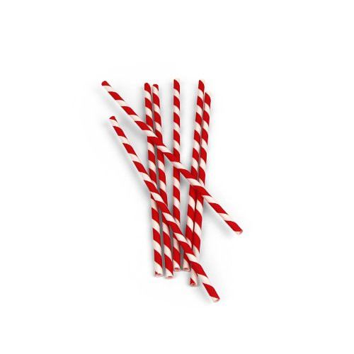 Kikkerland Biodegradable Paper Straws, Red and White Striped, Box of 144