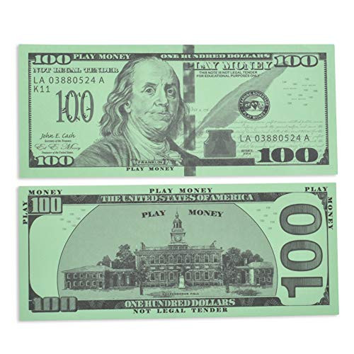 Learning Advantage One Hundred Dollar Play Bills - Set of 50 $100 Paper Bills - Designed and Sized Like Real US Currency - Teach Currency, Counting and Math with Play Money