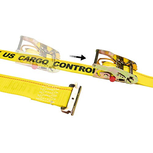 US Cargo Control Sliding E Track Ratchet Strap - 2-Inch x 12-Foot Yellow E Track Strap - Spring E Fittings - Quickly Secure Cargo to an Enclosed Van Trailer - 1,467 Pound Working Load Limit