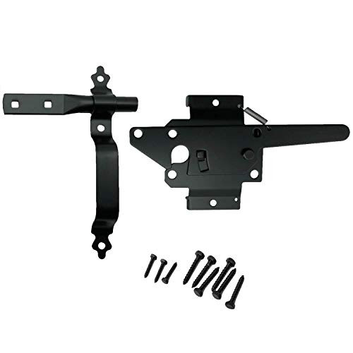 Jake Sales - Wood Gate Latch w/Handle - Wood Fence Latch Gate Kit, Wood Fence Gate Latch Opens for Either Side of Gate - Wood Gate Hardware Black