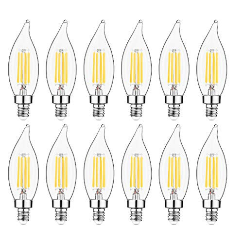 E12 Candelabra LED Bulbs Dimmable 60W Equivalent LED Chandelier Light Bulbs 4.5W Soft White 2700K 500LM B10 Flame Tip Vintage LED Filament Candle Bulb with Decorative Candelabra Base, 12 Packs