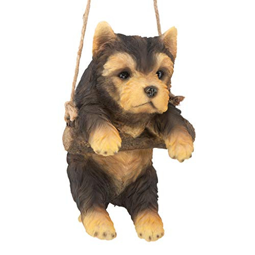 Design Toscano Yorkie Puppy on a Perch Hanging Dog Sculpture, 8 Inches, Full Color