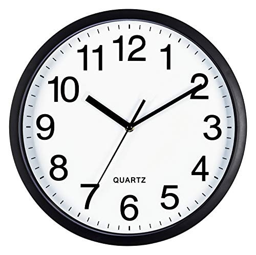 Bernhard Products Black Wall Clock Silent Non Ticking 10 Inch Quality Quartz Battery Operated Round Easy to Read Home/Office/Classroom/School Clock Bernhard Products Black Wall Clock Silent Non Ticking 10 Inch Quality Quartz Battery Operated Round Easy to Read Home/Office/Classroom/School Clock