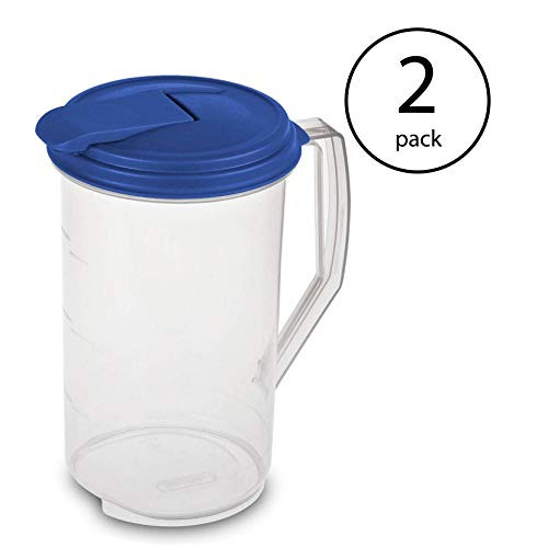 Sterilite  2 x 2 quart Round Pitcher, Blue Sky Lid with Clear base, Pack of 2