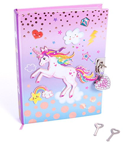 Hot Focus Unicorn Secret Diary with Lock  7 Journal Notebook with 300 Double Sided Lined Pages, Padlock and Two Keys for Kids