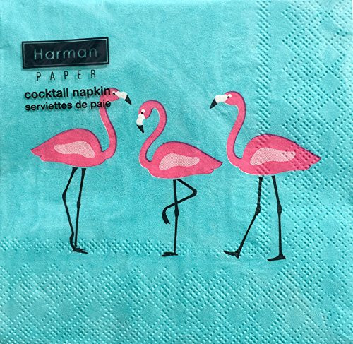 Harman Paper Pink Flamingos Cocktail Beverage Napkins, Turquoise, 20-ct