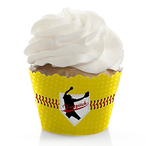 Grand Slam - Fastpitch Softball - Birthday Party or Baby Shower Decorations - Party Cupcake Wrappers - Set of 12