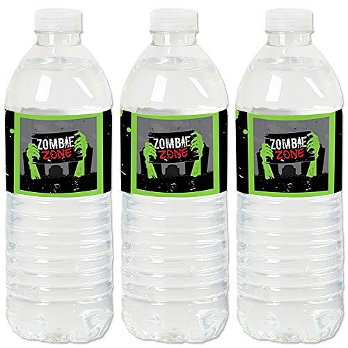 Big Dot of Happiness Zombie Zone - Halloween or Birthday Zombie Crawl Party Water Bottle Sticker Labels - Set of 20