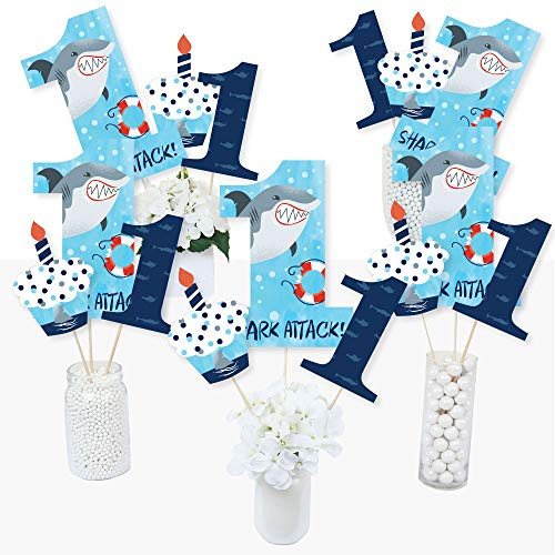 Big Dot of Happiness 1st Birthday Shark Zone - Jawsome Shark First Birthday Party Centerpiece Sticks - Table Toppers - Set of 15 Big Dot of Happiness 1st Birthday Shark Zone - Jawsome Shark First Birthday Party Centerpiece Sticks - Table Toppers - Set of 15
