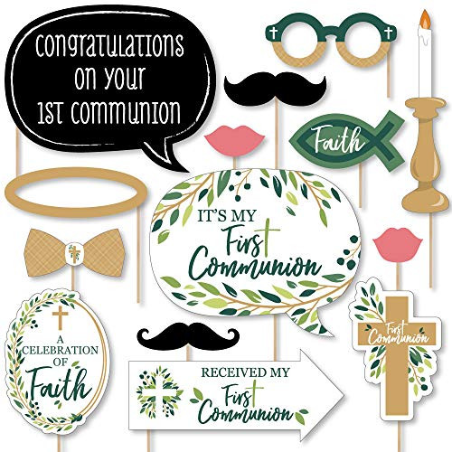 Big Dot of Happiness First Communion Elegant Cross - Religious Party Photo Booth Props Kit - 20 Count