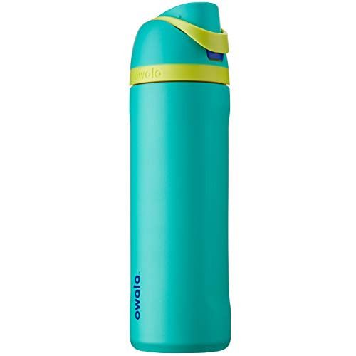 Owala FreeSip Insulated Stainless-Steel Water Bottle with Locking Push-Button Lid, 24-Ounce, Neon Basil