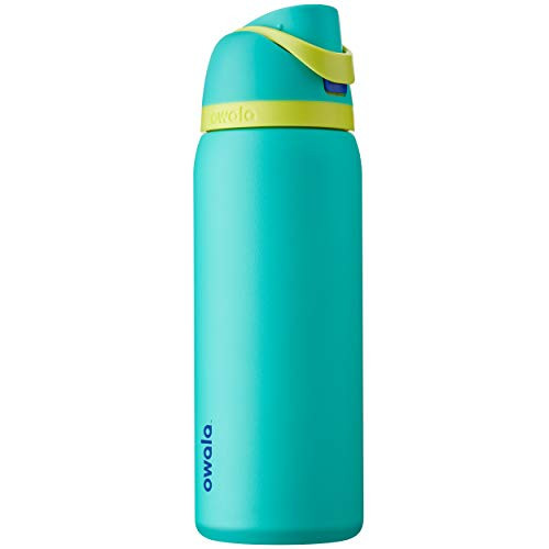 Owala FreeSip Insulated Stainless-Steel Water Bottle with Locking Push-Button Lid, 32-Ounce, Neon Basil