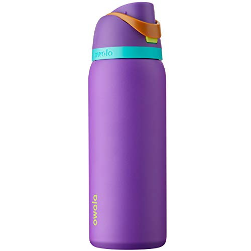Owala FreeSip Insulated Stainless-Steel Water Bottle with Locking Push-Button Lid, 32-Ounce, Hint of Grape