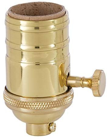B&P Lamp® Heavy Turned Brass Socket With Brass Knob, Polished And Lacquered Finish, 3-Way Function, No Uno Thread
