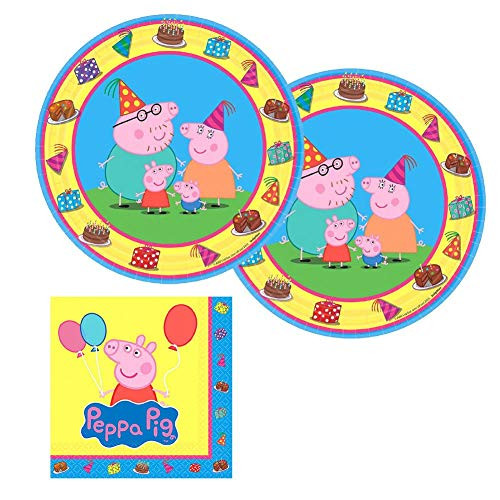 Peppa Pig Party Supplies Pack for 16 Guests Includes: 16 Dessert Plates and 16 Beverage Napkins