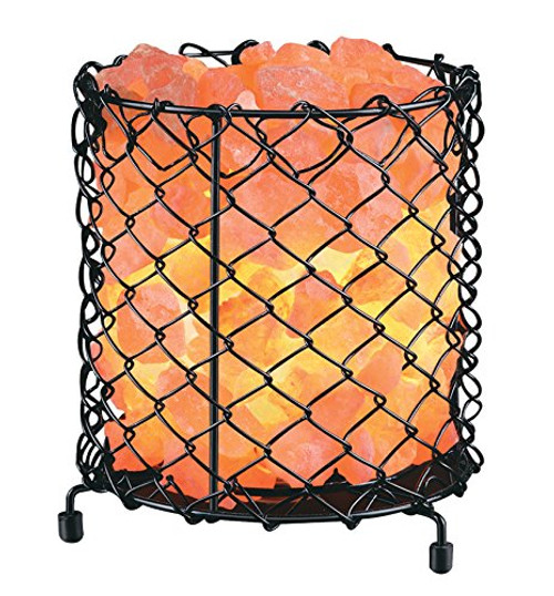 Hemingweigh Natural Himalayan Glow Hand Carved Crystal Salt Lamp with Salt Chips- Natural Himalayan Salt Crystals | Metal Cylinder Basket Lamp 17cm Electric Wire & Bulb