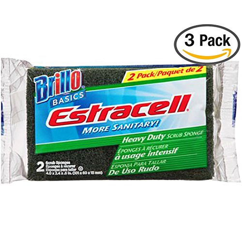 Brillo Basics Estracell Heavy Duty Scrub Sponge, 3 Count, Pack of 2 (Total of 6)