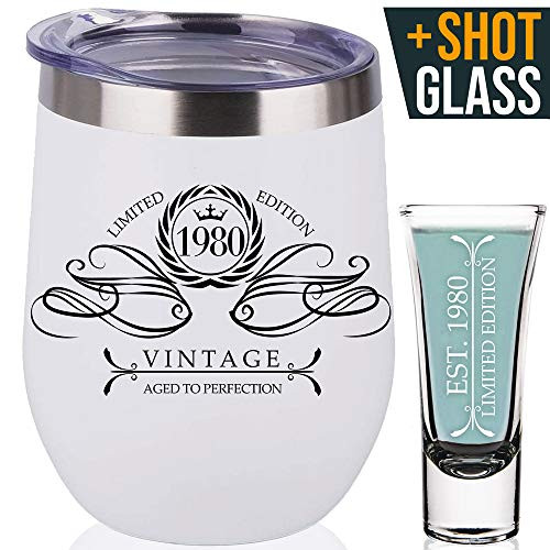 1980 40th Birthday Gifts For Women| Men| 40th Birthday Decorations Present for Women| Funny Present Ideas Her Him Wife Mom| Dad Husband| White Wine Tumbler Stainless Steel Shot Glass| 40 Anniversary 1980 40th Birthday Gifts For Women| Men| 40th Birthday Decorations Present for Women| Funny Present Ideas Her Him Wife Mom| Dad Husband| White Wine Tumbler Stainless Steel Shot Glass| 40 Anniversary