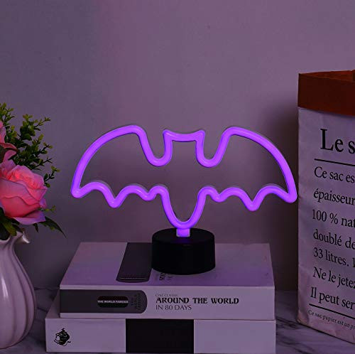 Bat Shaped Halloween Decoration LED Neon Sign Light. Indoor Night Table Lamp with Battery or USB Powered for Party, Living Room, Family Room, Kids Room, Wedding, Home Decoration. (Purple Bat)