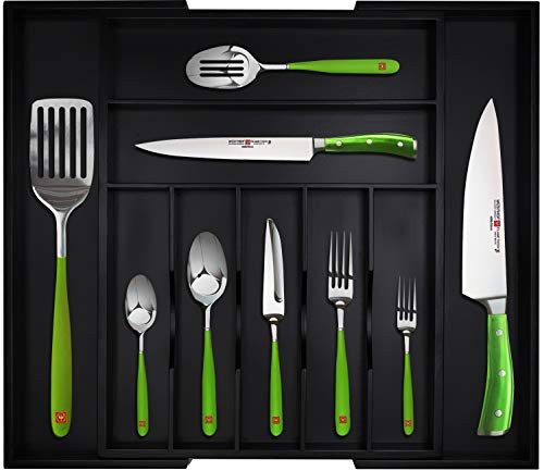 Bamboo Kitchen Drawer Organizer - Expandable Silverware Organizer/Utensil Holder and Cutlery Tray with Grooved Drawer Dividers for Flatware and Kitchen Utensils (9 Slots, Natural) (9 Slots, Black)