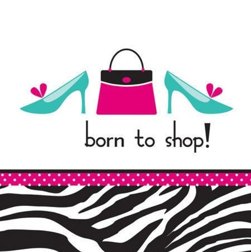 Creative Converting Pink Zebra Boutique Born to Shop Lunch Napkins, 16 Count