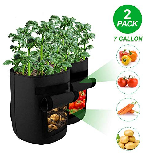 Kampo 2 Pack 7 Gallon Potato Grow Bags,Plant Growing Bags,Gardening Tomato Grow Bags,Velcro Window Growing Bags with Handles for Vegetable/Plant/Flower Grow Bags