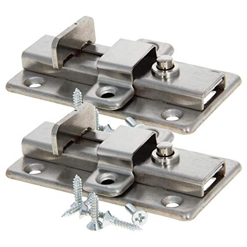 MroMax 2Pcs Spring Loaded Press Button Door Gates Security Latch Sliding Lock Barrel Bolt Stainless Steel Manual Rebound 70x45x20mm