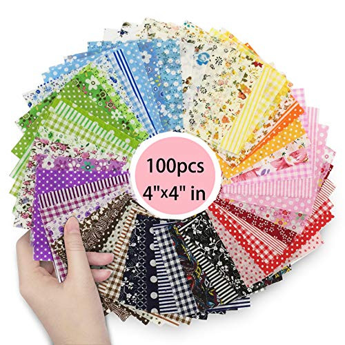 100 PCS 4"x4" inches (10cmx10cm) Cotton Craft Fabric Bundle Squares Patchwork Fabric for DIY Sewing Different Designs Scrapbooking Quilting Dot Pattern