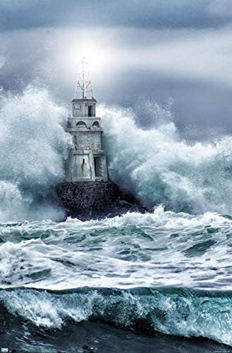 Trends International Lighthouse in The Storm Wall Poster, 22.375" x 34", Premium Unframed