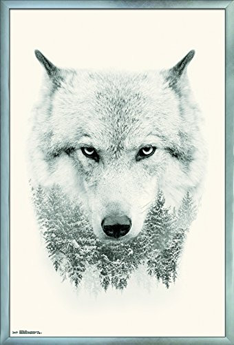 Trends International Wolf - Trees, 22.375" x 34", Silver Framed Version