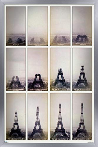 Trends International Eiffel Tower Construction Time Lapse Wall Poster, 22.375" x 34", Silver Framed Version