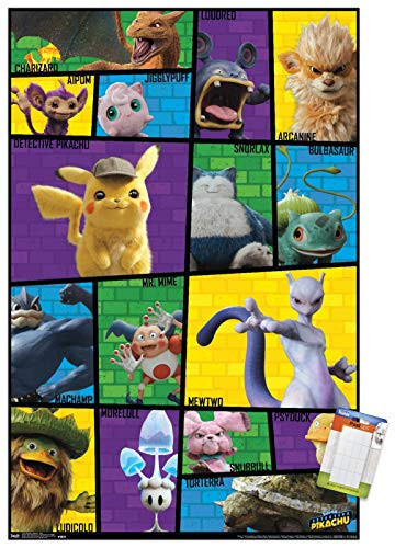 Trends International Poster Mount Pokémon: Detective Pikachu - Grid, 22.375" x 34", Poster & Mount Bundle