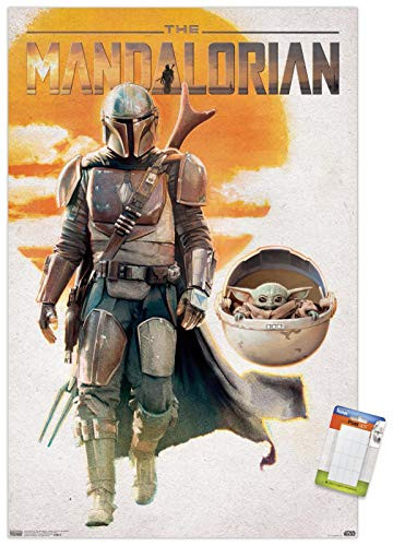 Trends International Poster Mount Star Wars: The Mandalorian - Mando and The Child Walking, 22.375" x 34", Poster & Mount Bundle