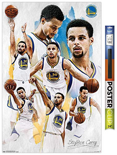 Trends International Poster Clip NBA Golden State Warriors - Stephen Curry, 22.375" x 34", Premium Poster & Clip Bundle