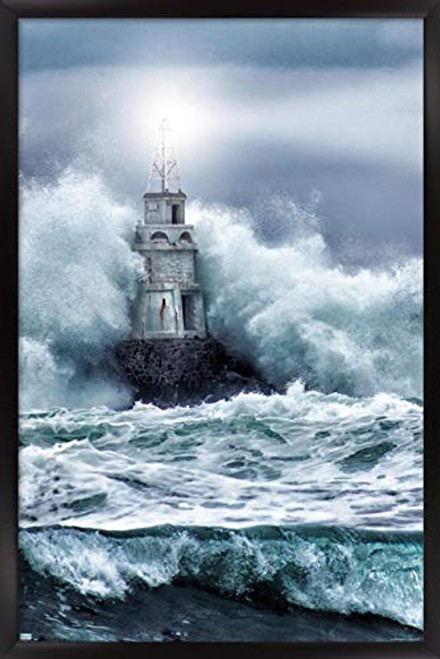 Trends International Lighthouse in The Storm Wall Poster, 22.375" x 34", Black Framed Version Trends International Lighthouse in The Storm Wall Poster, 22.375" x 34", Black Framed Version