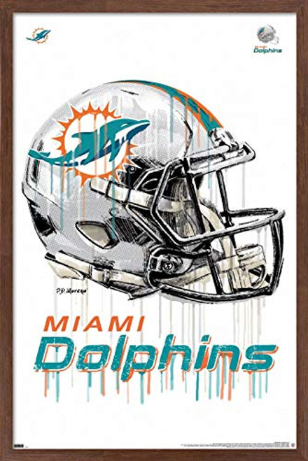 Trends International NFL Miami Dolphins - Drip Helmet 20 Wall Poster, 22.375" x 34", Mahogany Framed Version Trends International NFL Miami Dolphins - Drip Helmet 20 Wall Poster, 22.375" x 34", Mahogany Framed Version