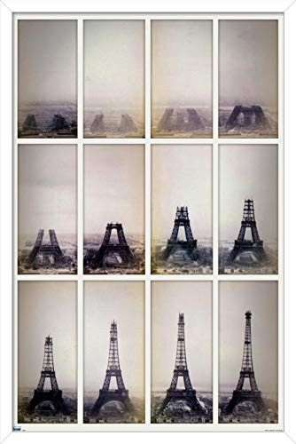 Trends International Eiffel Tower Construction Time Lapse Wall Poster, 22.375" x 34", White Framed Version