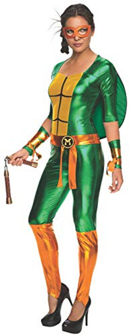 Rubie's Costume Co Women's Secret Wishes Teenage Mutant Ninja Turtles Michelangelo Costume Jumpsuit, As shown, Small
