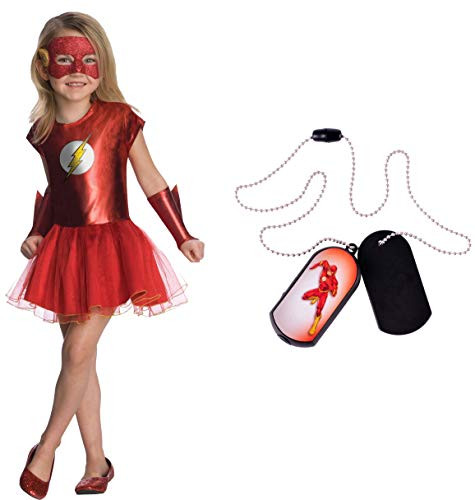 DC Comics Girl's The Flash Tutu Dress Costume Bundle, Medium