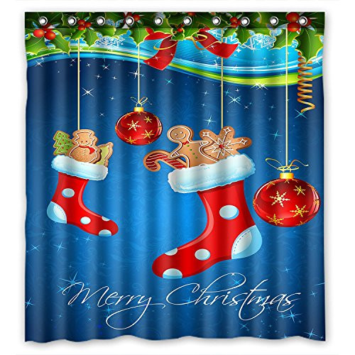 FMSHPON Merry Christmas Red Socks and Balls Winter Holiday Happy Xmas Waterproof Polyester Fabric Shower Curtain Size 66x72 inches